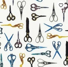 1 Yard Of Thimbles And Thread 100% Cotton Fabric Sewing Scissors- Robert Kaufman