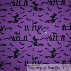 BonEFul Cotton Quilt Purple Black Bat Witch Night Halloween Scenic Tree SCRAP