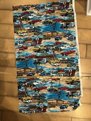 VTG Novelty Screen-print Cotton Fabric 1950’s Automobile Sea Side Service 37×44