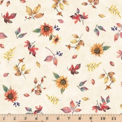 Bountiful Tossed Fall Flowers Ecru 05881E Cotton Fabric half yd contious cut