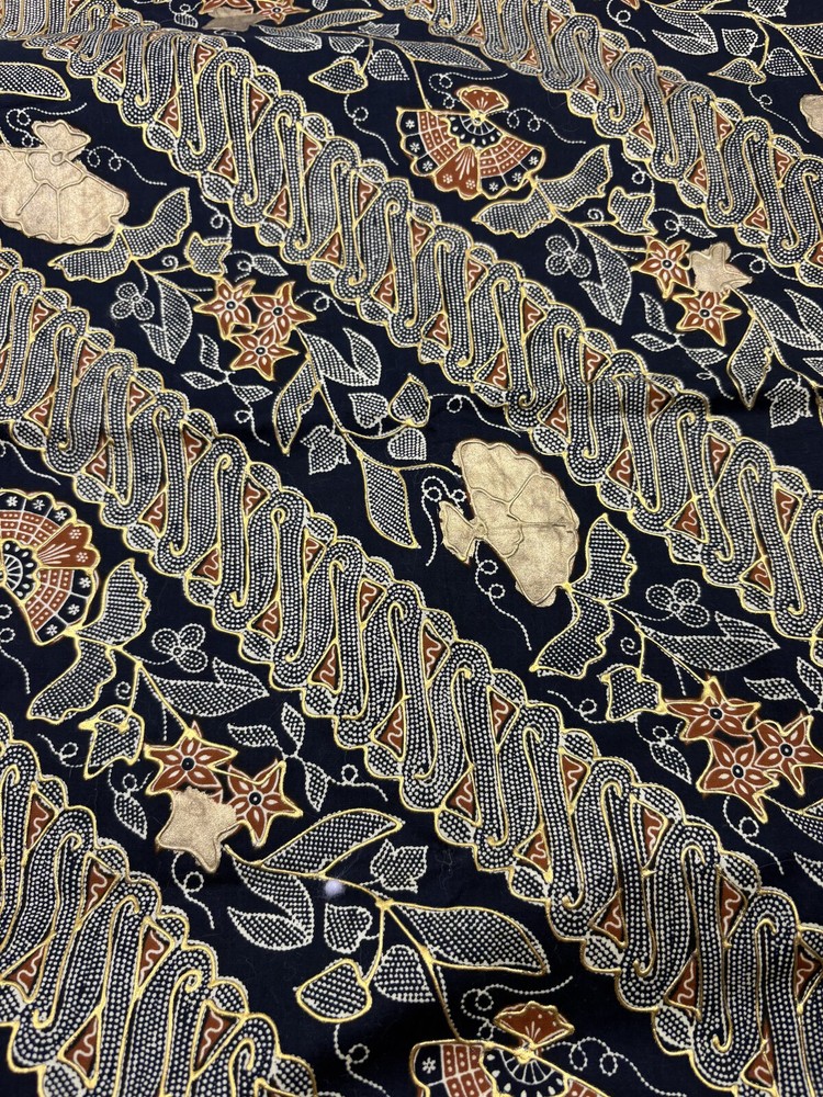 Lot 2 Vintage Bali Prada Batik Fabric Panels 1970s Gold 78×40 77×20