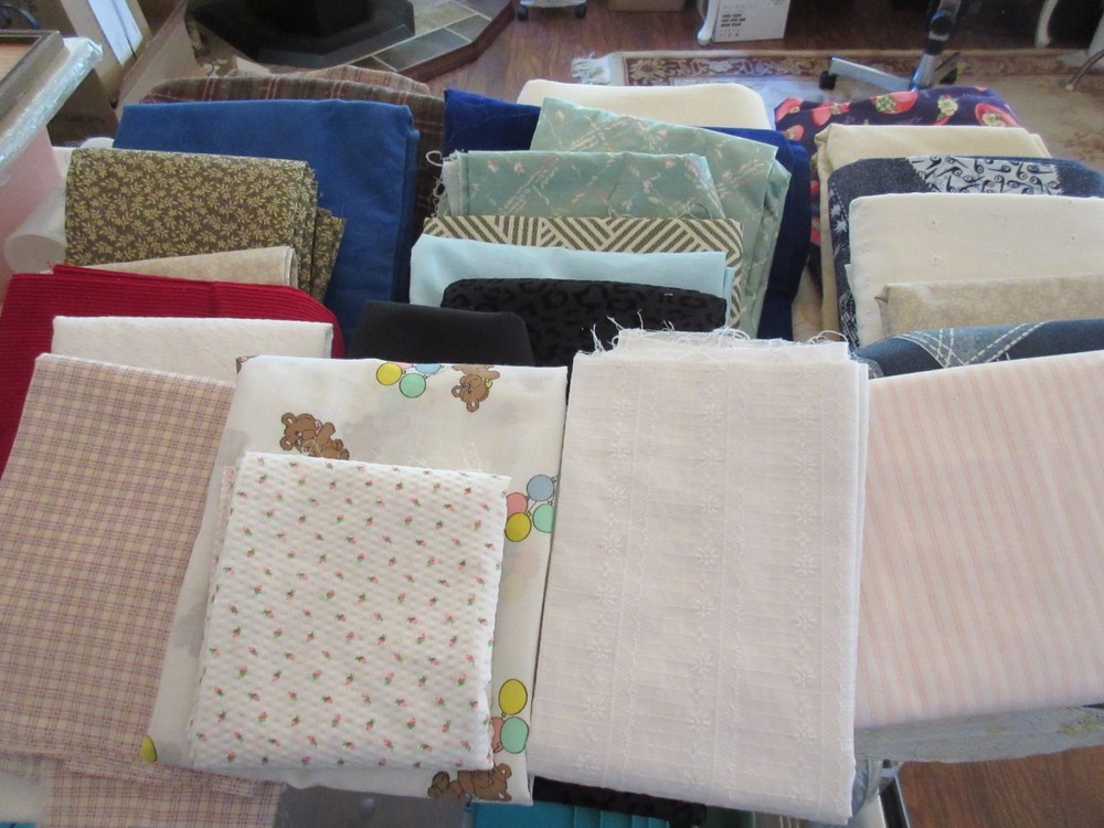 19 lbs. Lot of Large assorted Polyester, Cotton,and mixed fabrics