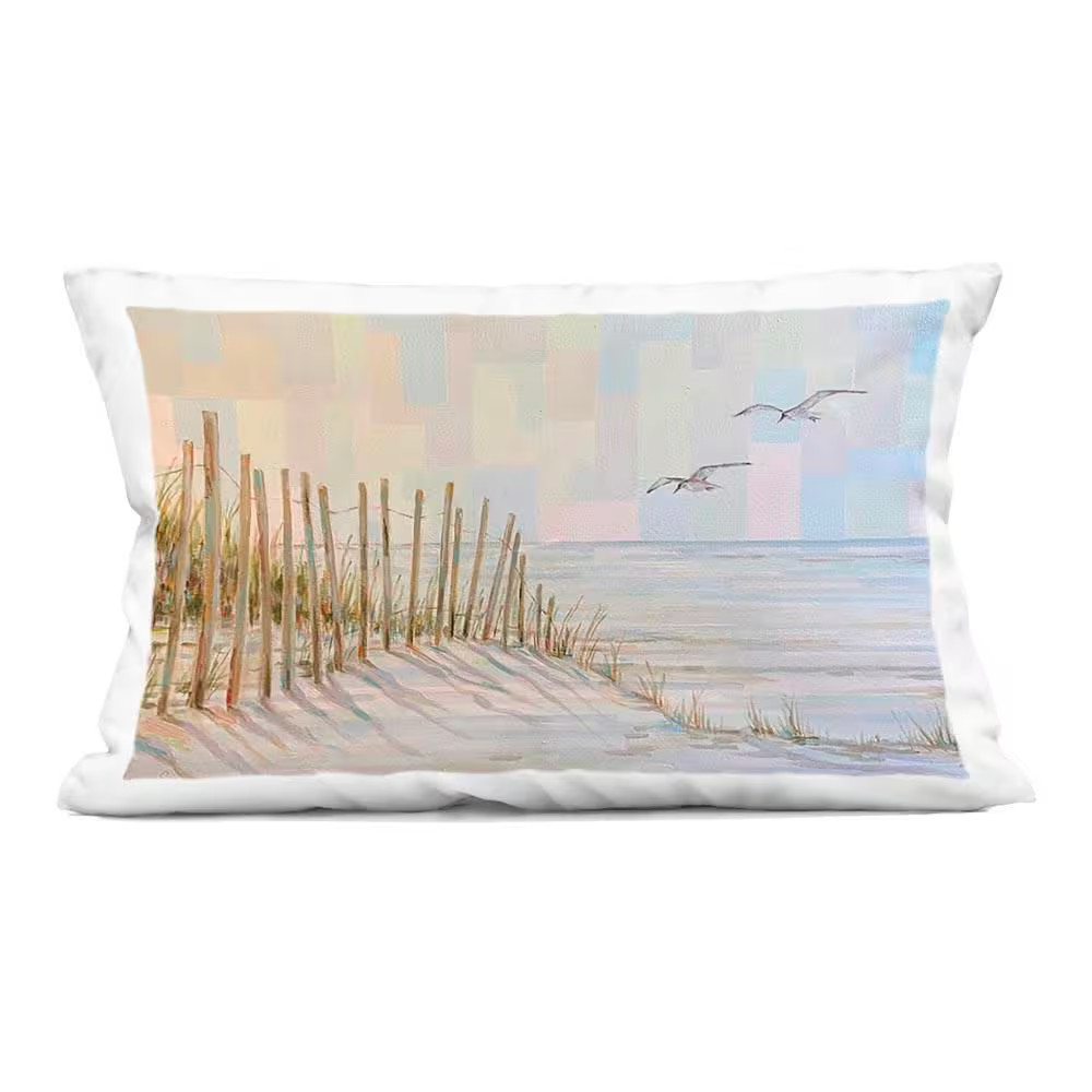 Tranquil Dunes Modern Coast Orange Geometric Zipper Polyester 14 In. X 20 In. Th