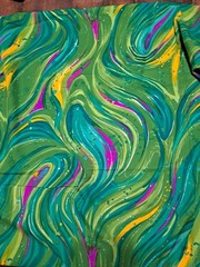 Green Pink Swirly Fabric 45×82 2.5 Yds Screen Print Acrylic Curtain Tablecloth