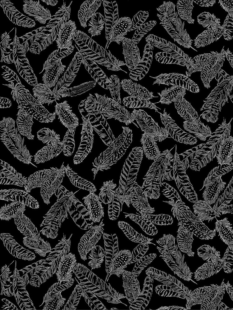 Basics Fabric | Gilded Feathers Toss Silver Black | Kanvas Studio YARD