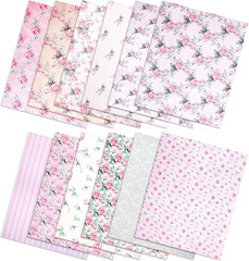 12pcs Pink Rose Cotton Fabric Bundle 18×22 Inch Quilting Fat Quarters DIY Crafts