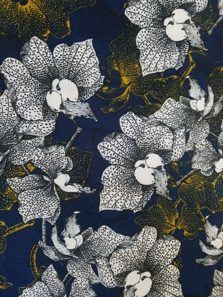 Navy floral Printed spandex stretchable Fabric wrinkle resistant 60” W Sold BTY
