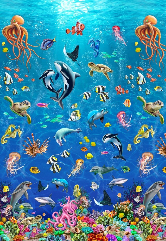 Discovery Cove Border Sea World by Mark Gregory by Michael Miller BTY 44″ Wide
