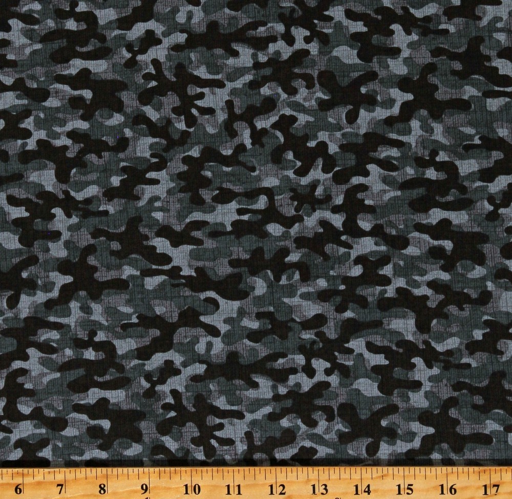 Cotton Camouflage Camo Blender Gray Grey Black Fabric Print by the Yard D768.76