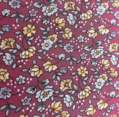 Burgundy Red Floral Fabric 1 1/3 Yds Calico Blue Yellow Purple Flowers
