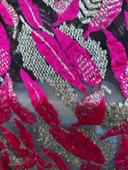 Hot Pink & Gold Velvet Burnout on chiffon Fabric By the Yard 42″ Wide