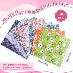 500 PCS 4×4 Inch Cotton Fabric Squares Precut Patchwork Quilting Bundle Craft