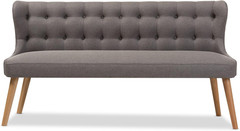 Stylish Grey Fabric & Natural Wood 3-Seater Settee Bench