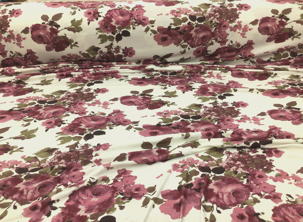 Printed Rayon Spandex 4 way Stretch Apparel Fabric Burgundy Mauve Floral H302