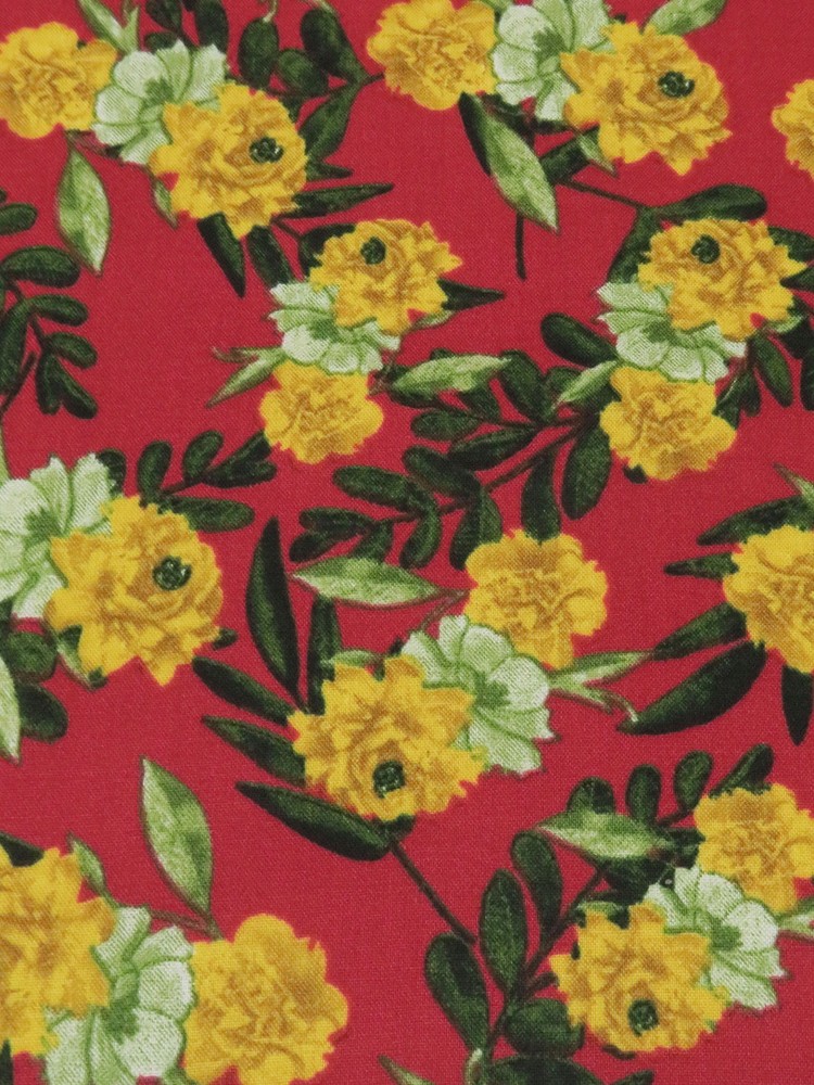 Yellow Rose Crepe Fabric Dress Blouse Apparel Red Floral By the Yard