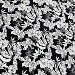 Spandex Fabric 4 way Stretch White & Black Flowers Print by Yard for Swimwear