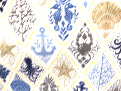 Nautical Outdoor Fabric Upholstery Shell Anchor Blue Tan 3.75 Yard Lot