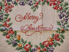 vintage Christmas pillow panel 19″ wide x 17″ high