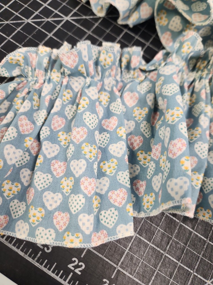 Vintage ruffle gathered fabric trim 6 Inch Baby Blue Hearts Floral sold by yard