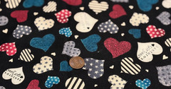 Red*White*Blue* Hearts on Black * Quilting Treasures*100% Cotton Remnant*8″ x21″