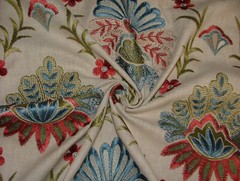 Embroidered Floral Curtain Fabric 0.85 Metres Amadore Poppy Upholstery Cushion