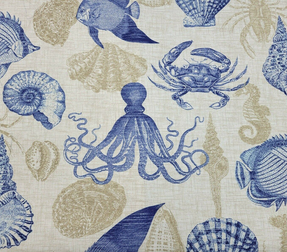 8 Yds Richloom Sea Life in Marine 54″ Wide 100% Polyester Outdoor Shell Blue