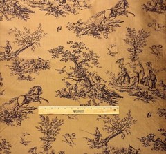 DESIGNER FRENCH COUNTRY TOILE SEPIA BROWN 100% SILK PRINTED FABRIC BY YARD 54″W