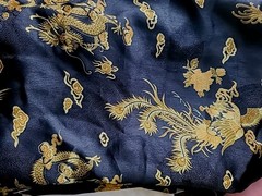 Fabric Vintage Black Gold Chinese Dragon Phoenix Brocade Jaquard Medallion 2 yds