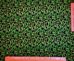 Quilt Fabric 1 Yard Garden Glitz Xmas Green Metallic Gold Swirls Black Cotton