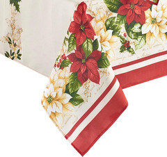 60×84″ Red White Poinsettia Tablecloth Wrinkle Resistant Holiday New