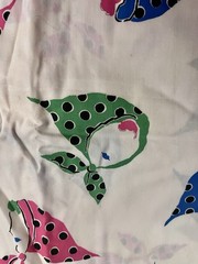 VTG `50`s 35″w Novelty Kitch Ladies in Polka Dot Kerchiefs Print on Ivory BTFQ