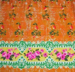 VTG Super Bright Floral One-Side Border Lightweight Barkcloth Fabric BTY 44″ W