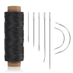 Lusecarl Waxed Thread 55 Yards, Hand Sewing Leather 8Pcs, Black