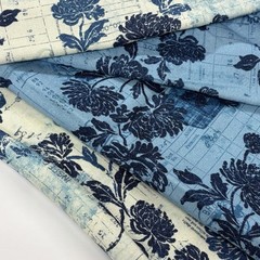 Michael Miller Blue Romance Quilt Cotton Fabric Blue Floral 2 Yards Total