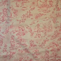 Toile Victorian Children Playing White/Pink Cotton Fabric 44″ Wide