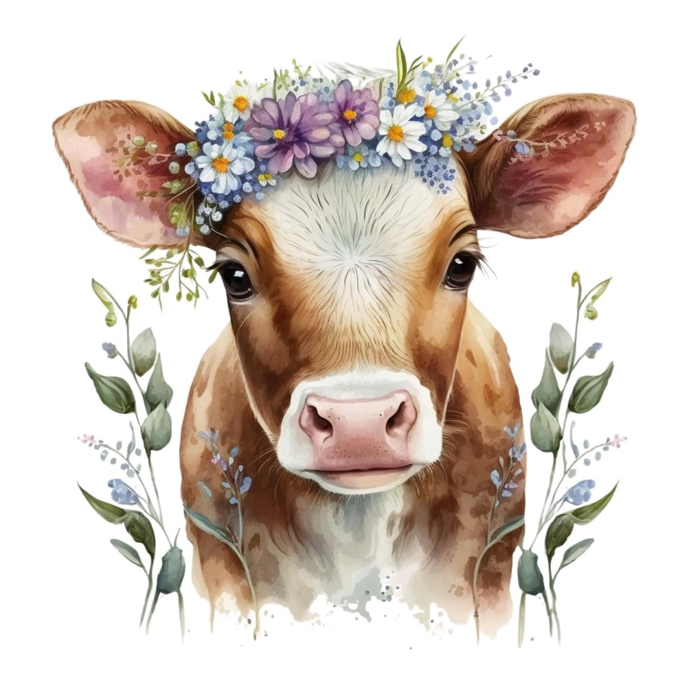 Watercolor Cow Farm Animal 100% Cotton 14×14 In Quilting Fabric Panel Square
