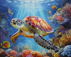 35″ Fabric Panel | David Textiles Nautical Underwater Beauty Sea Turtle Coral