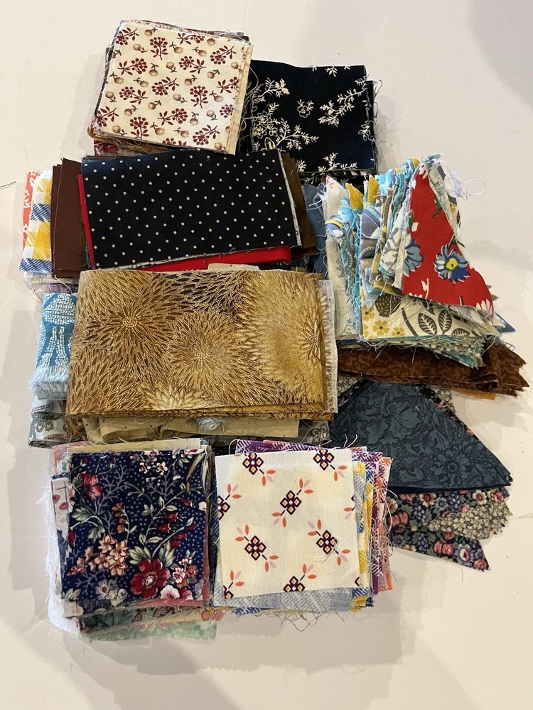 Over 600 Assorted pre cut squares 100% cotton fabric quilt scraps Moda