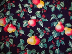 Christmas Fabric By Yard Holly Berries Pears Metallic Gold Black Cotton Vtg 34 C