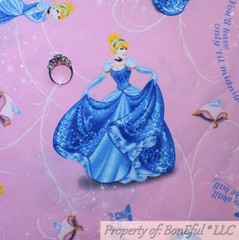 BonEful Fabric FQ Cotton Quilt Pink Blue Dress Disney Princess Cinderella Girl L