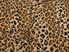 Discount Fabric Brushed Printed Spandex Stretch Tan Black Brown Cheetah D310