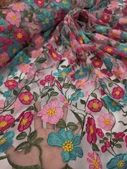 Fuchsia Floral Lace Embroidery Pink Floral Clear Mesh Lace Sold By Yard For Dres