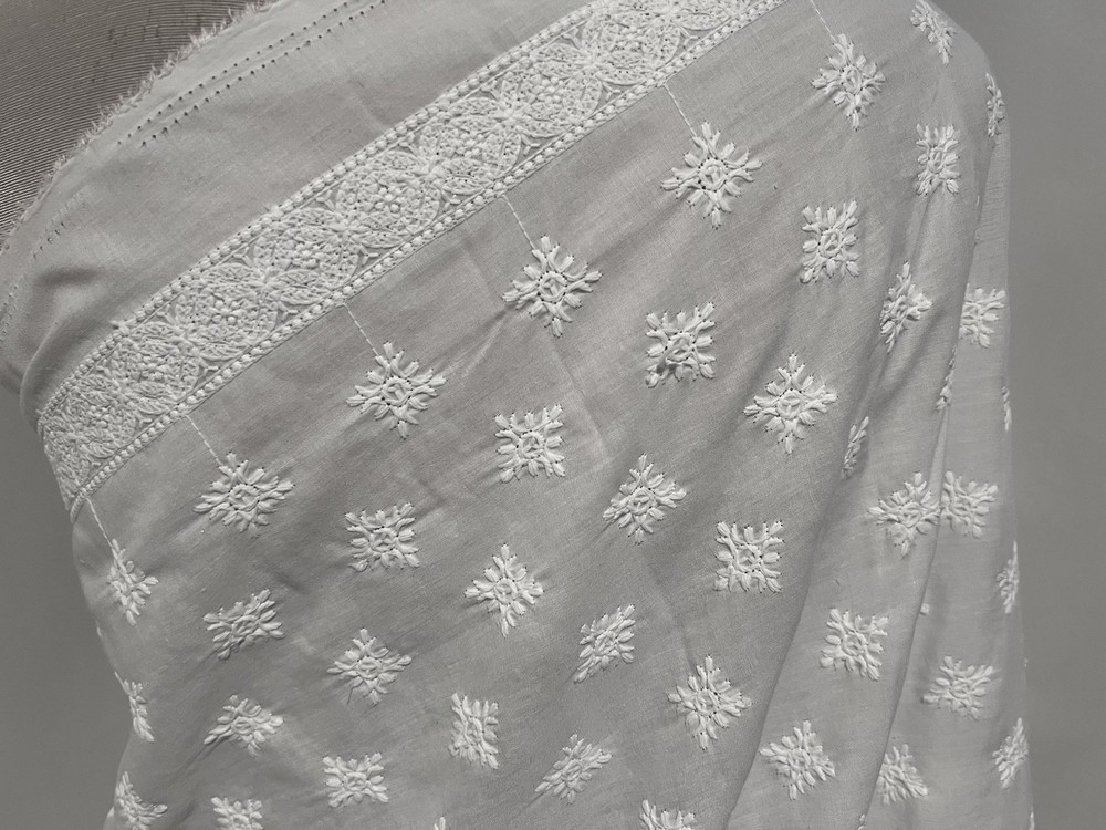 White W/Clear Sequins Embroidery Cotton fabric 50” Width Sold By The Yard