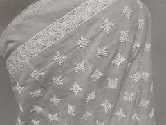 White W/Clear Sequins Embroidery Cotton fabric 50” Width Sold By The Yard