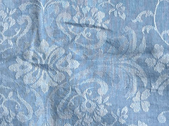 1 3/4 YDS X 46 COTTON BLEND JACQUARD LIGHT BLUE WHITE MEDIUM WEIGHT FABRIC