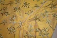 1 of 21 yds Designers Fabric Dupioni SILK Embroidered Foliage Drapery 54″ w BTY