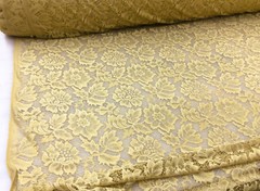 Embroidered Stretch Lace Apparel Fabric Sheer Floral Golden Tan FF312