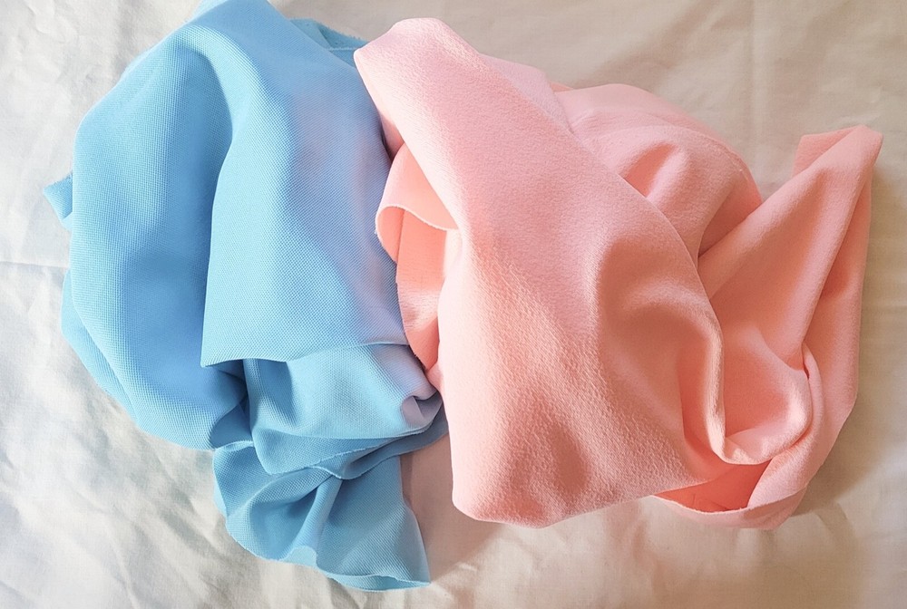 Vintage 1960s 1970s (2) Lots Knit Fabric Pink & Blue Remnants