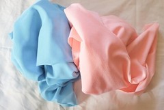 Vintage 1960s 1970s (2) Lots Knit Fabric Pink & Blue Remnants