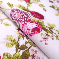 Classic Ruby Red Rose Floral Print Poly Cotton Fabric 58″ By The Yard Victorian